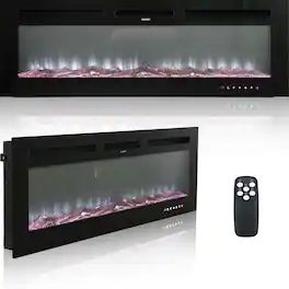 Mondawe - 60" LED Recessed Electric Fireplace with 3 Light Colors Adjustable Heating and Touch Screen Control - Black
