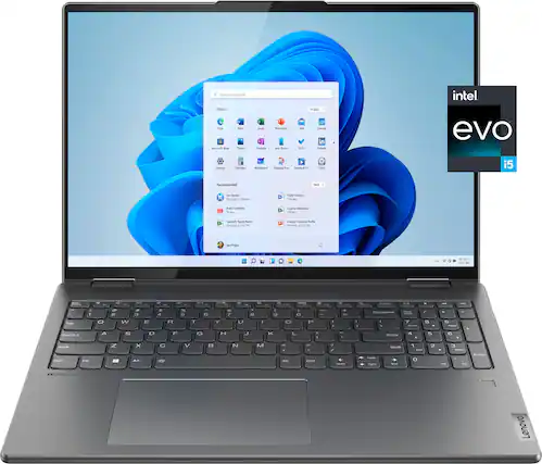 Front. Lenovo - Yoga 7i 16" 2.5K Touch 2-in-1 Laptop - Intel Evo Platform - Core i5-1240P - 8GB Memory - 256GB SSD - Storm Grey.