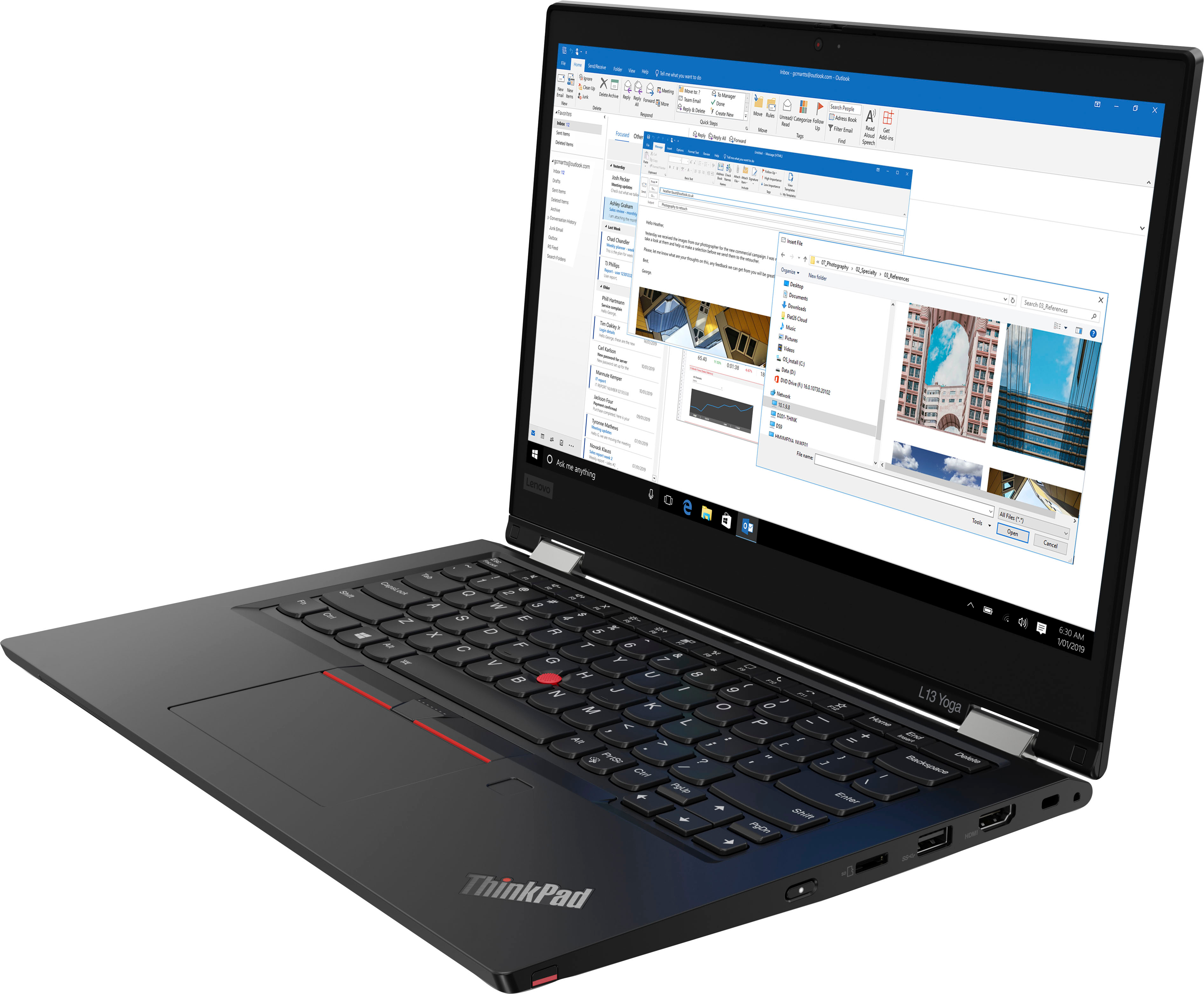 Left View: Lenovo - ThinkPad L13 Yoga 13.3" FHD Touch 2-in-1 Laptop - Core i5-1135G7 - 8GB Memory - 256GB SSD - Black