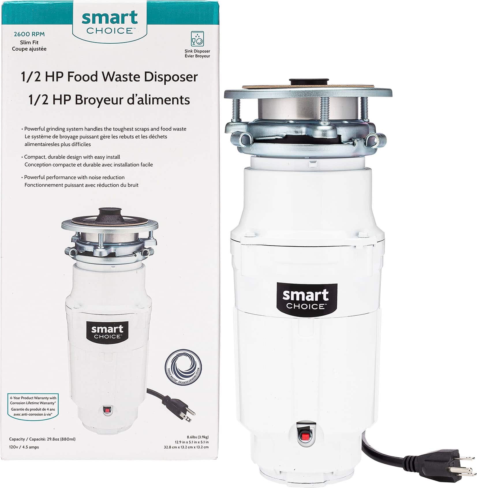 Left. Smart Choice - Smart Choice 1/2HP Corded Garbage Disposal - White.