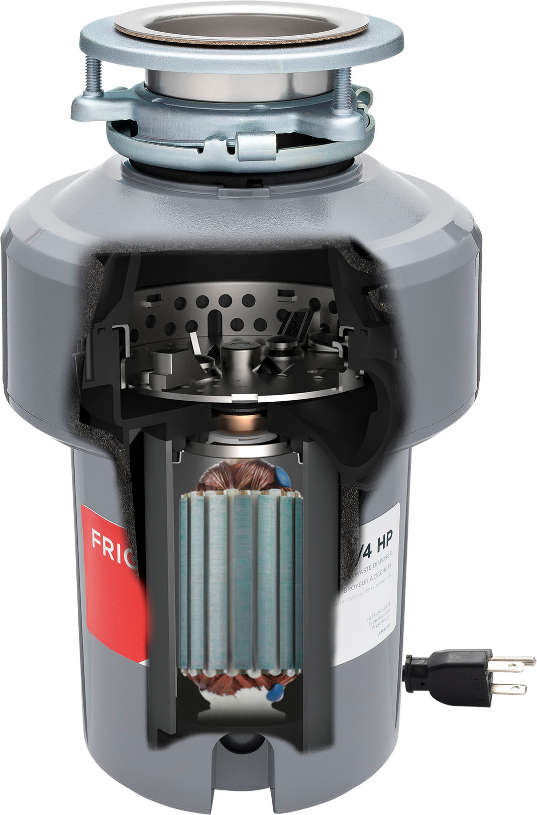 Angle View: Frigidaire 3/4HP Corded Garbage Disposal - Gray