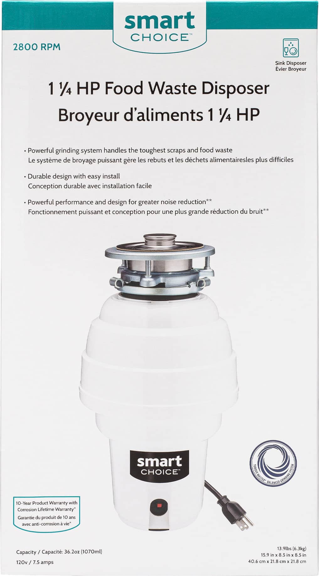 Alt View 11. Smart Choice - Smart Choice 1.25HP Corded Garbage Disposal - White.