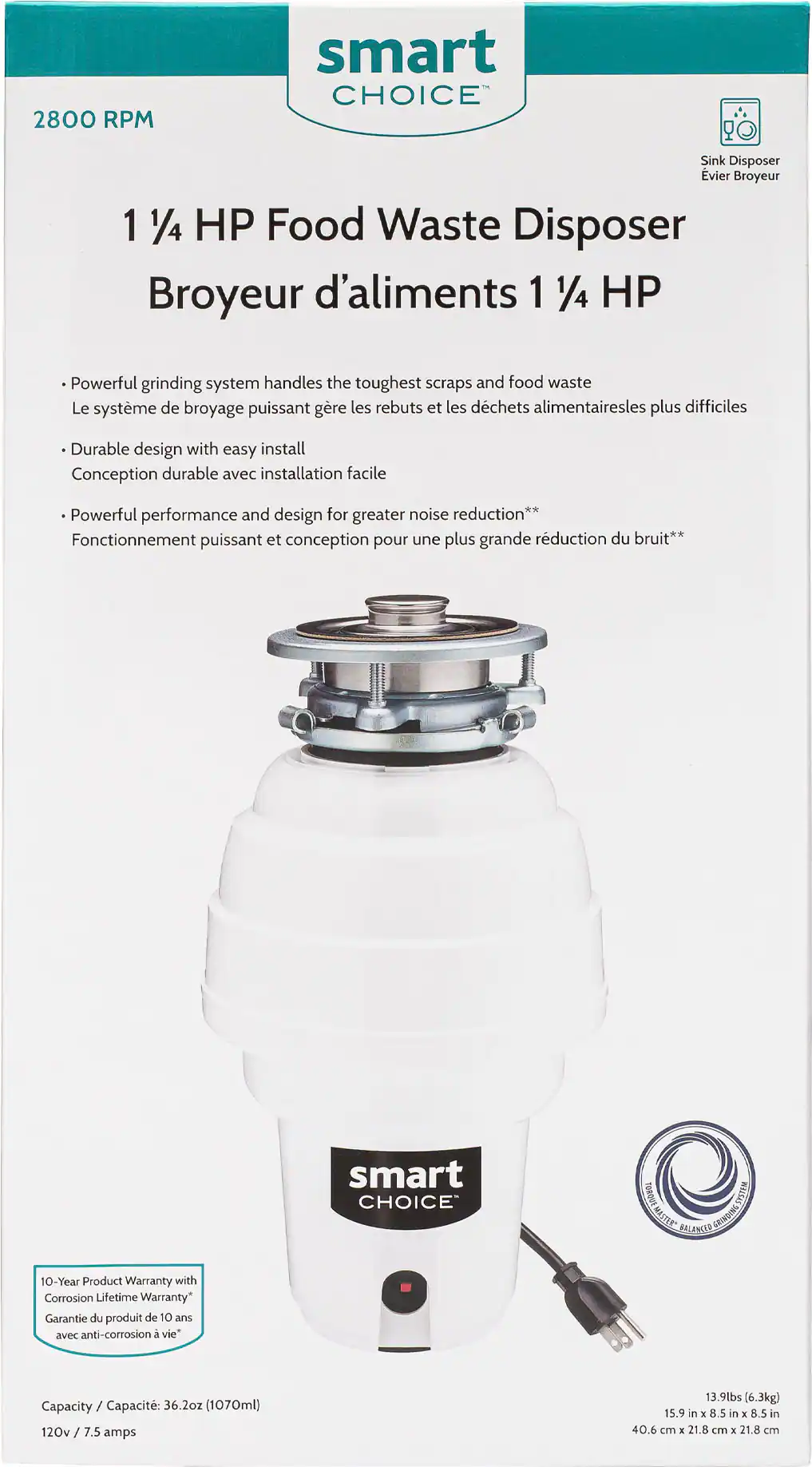 Alt View 11. Smart Choice - Smart Choice 1.25HP Corded Garbage Disposal - White.