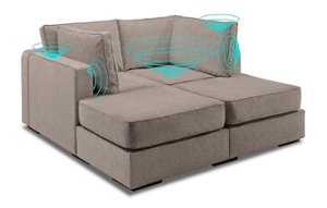 Lovesac - 4 Seats + 4 Sides Corded Velvet & Standard Foam with 6 Speaker Immersive Sound + Charge System - Venetian Taupe - Front_Zoom