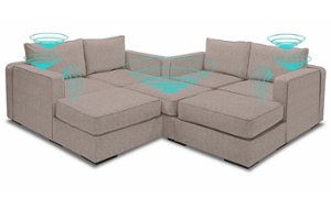 Lovesac - 7 Seats + 8 Sides Corded Velvet & Standard Foam with 8 Speaker Immersive Sound + Charge System - Venetian Taupe - Front_Zoom