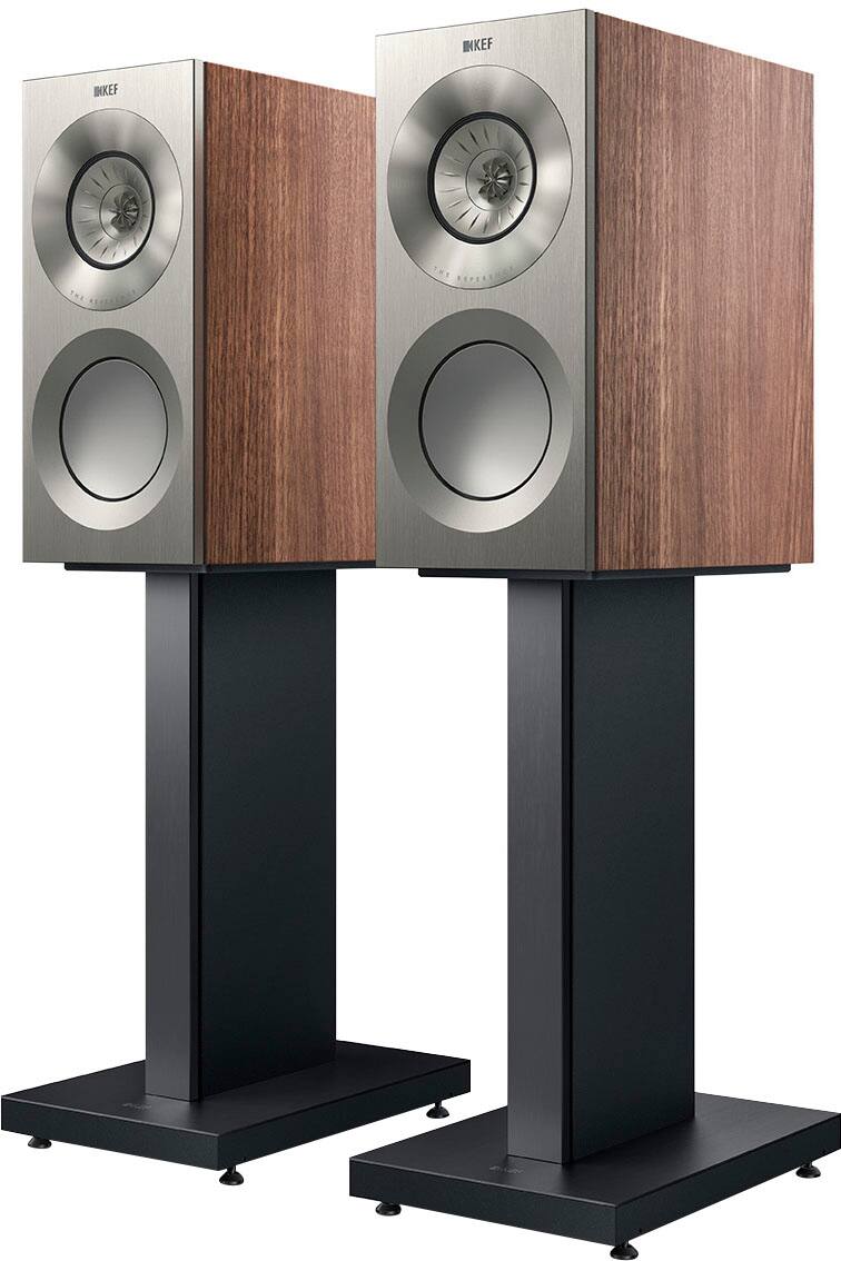 Angle. KEF - KEF REFERENCE ONE META BOOKSHLEF SPEAKER (EACH) - SATIN WALNUT SILVER.