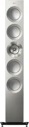 Front. KEF - KEF REFERENCE FIVE META FLOORSTANDING SPEAKER (Each) - SATIN WALNUT SILVER.