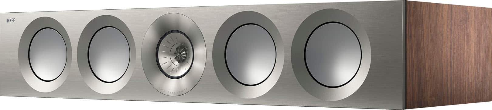 Angle. KEF - KEF REFERENCE FOUR META CENTER SPEAKER (Each) - SATIN WALNUT SILVER.