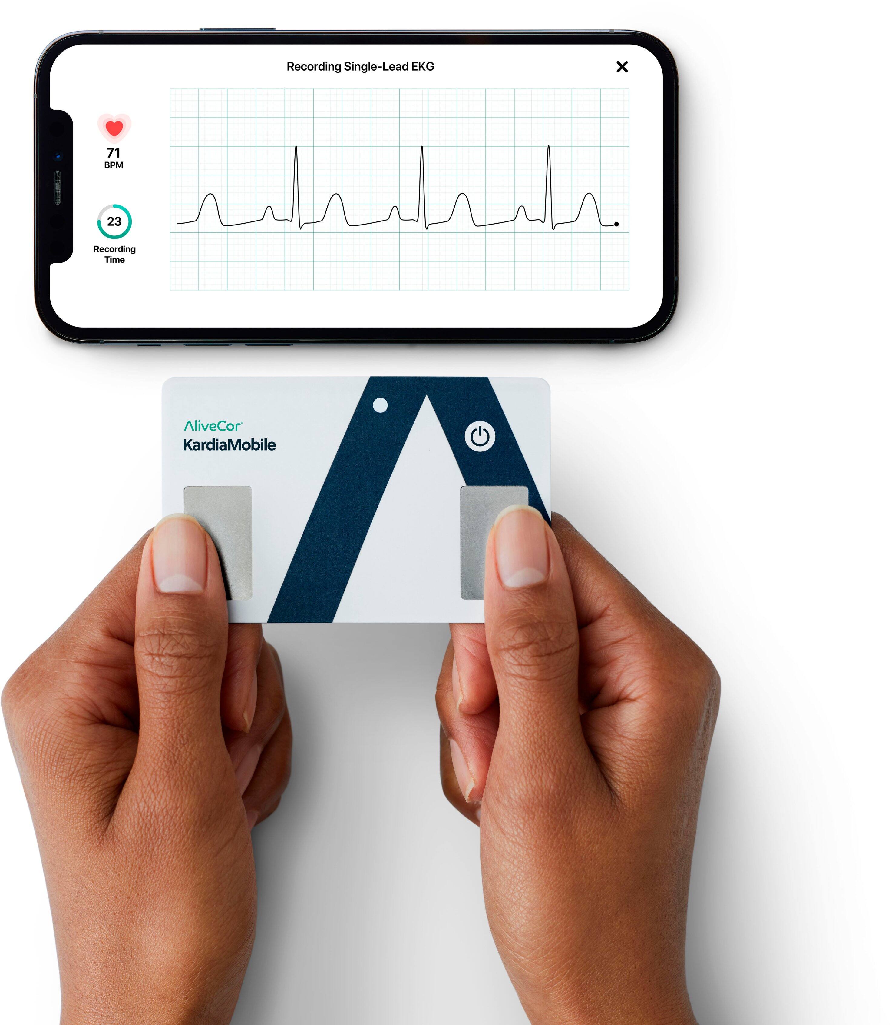 Left. AliveCor - KardiaMobile Card Personal EKG - white.