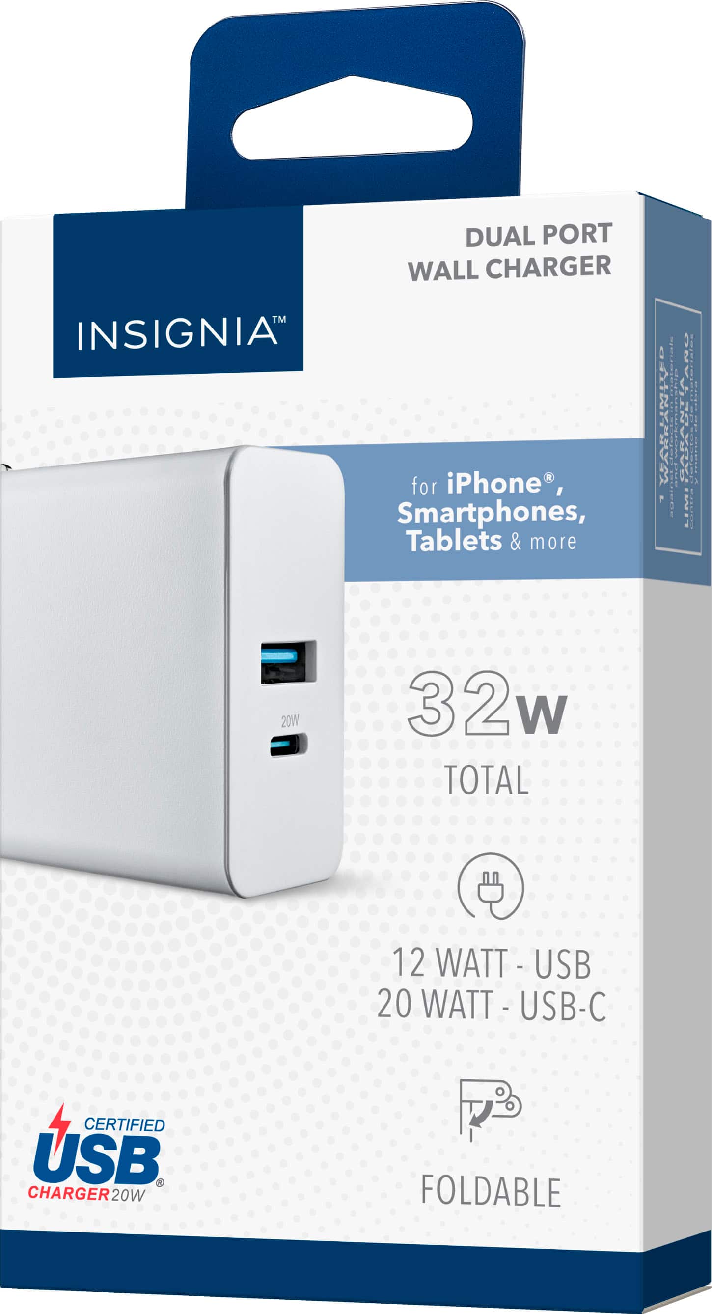 Alt View 14. Insignia™ - 32W Foldable Dual Port Wall Charger for iPhone, Samsung Smartphones, Tablets and More - White.