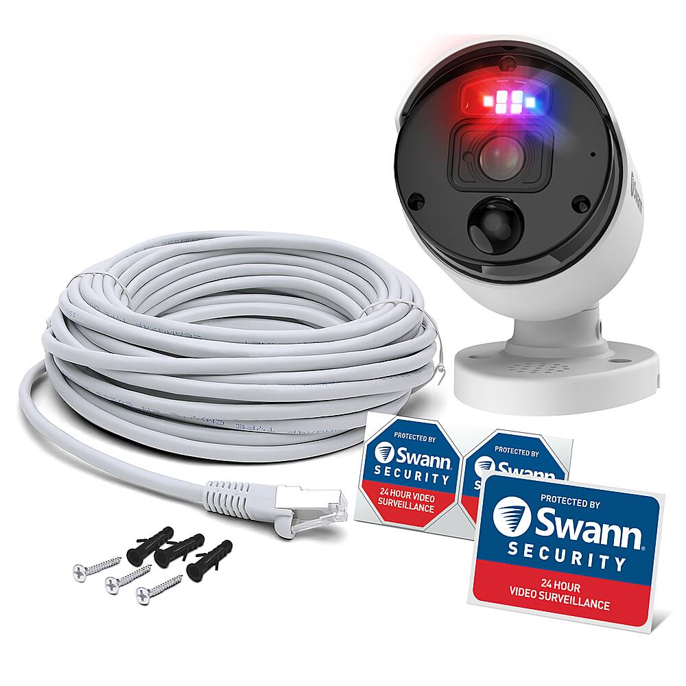 Angle View: Swann - Pro Enforcer Indoor/Outdoor PoE Wired 12MP UHD NVR Add-On Home Security Bullet Camera - White