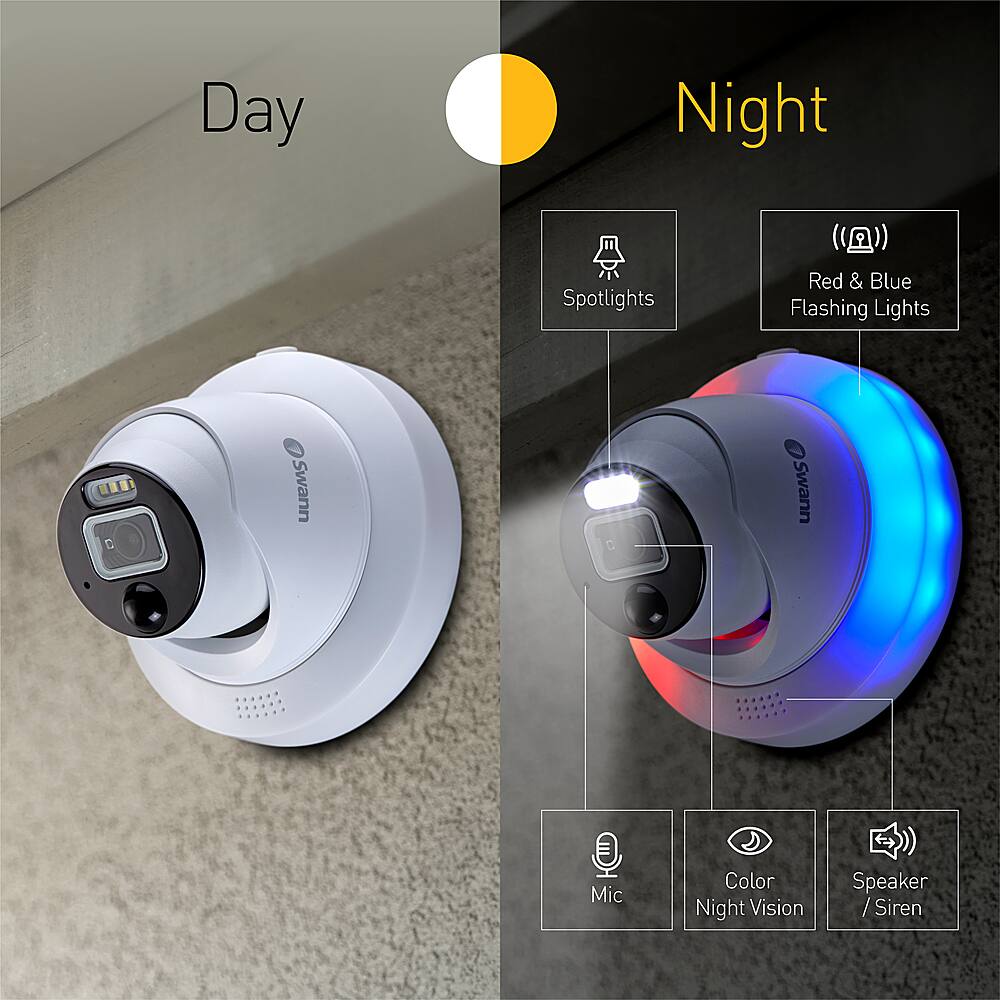 Left. Swann - Professional Indoor/Outdoor PoE Wired 12MP UHD NVR Add-On Home Security Dome Camera - White.