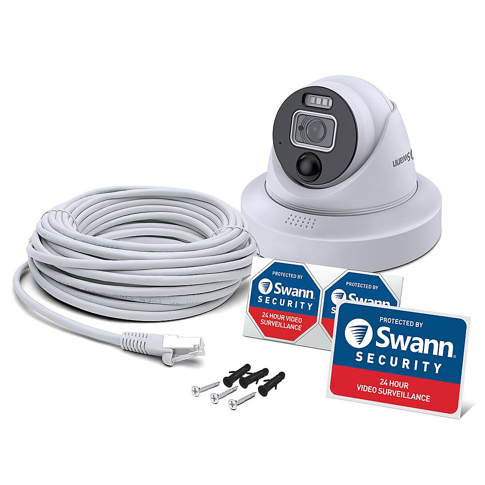 Angle. Swann - Professional Indoor/Outdoor PoE Wired 12MP UHD NVR Add-On Home Security Dome Camera - White.