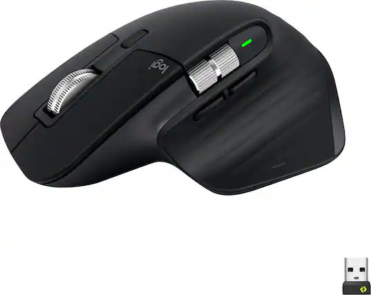 Front. Logitech - MX Master 3S Wireless (USB-A) Laser Mouse with Ultrafast Scrolling - Black.