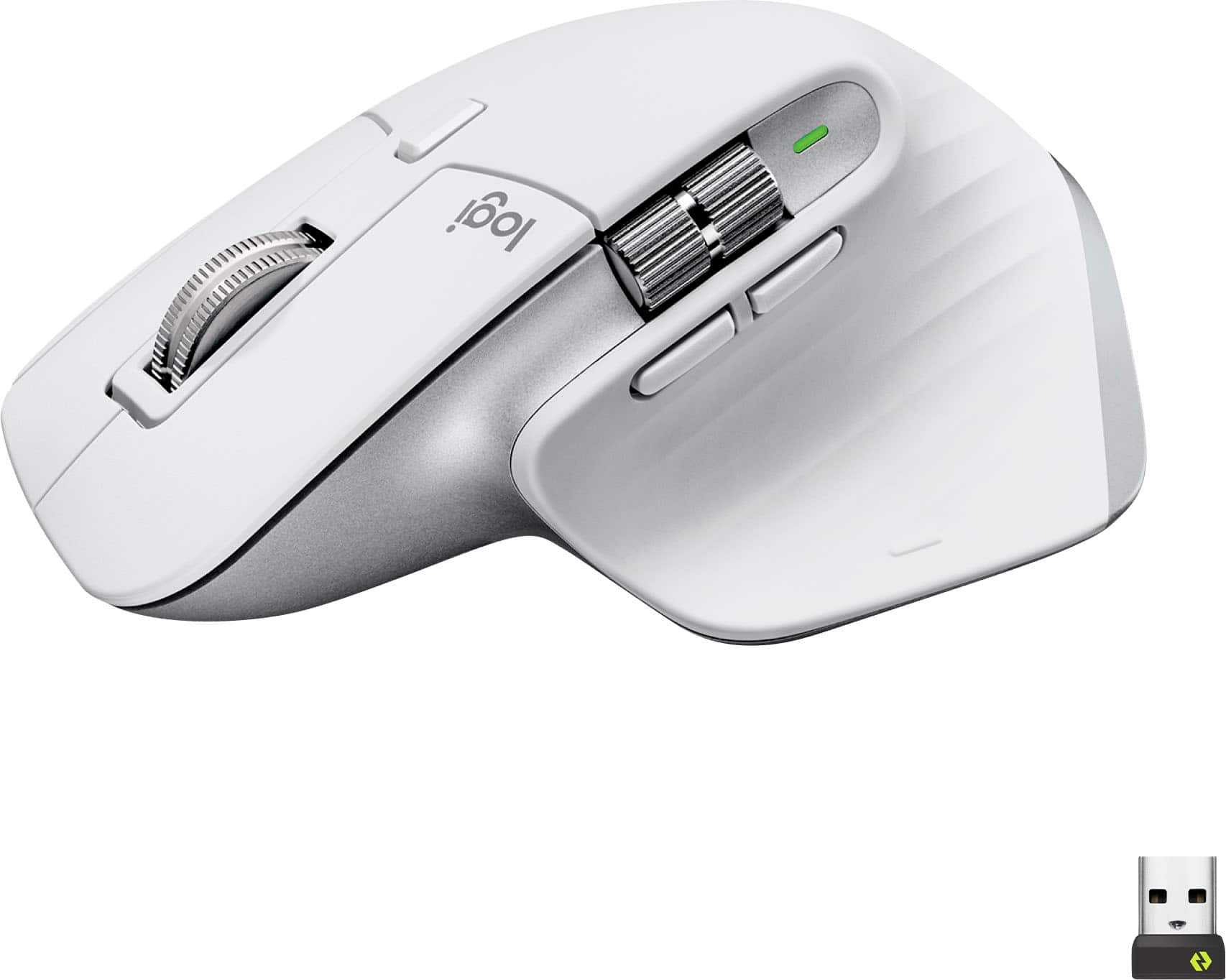Front. Logitech - MX Master 3S Wireless (USB-A) Laser Mouse with Ultrafast Scrolling - Pale Gray.