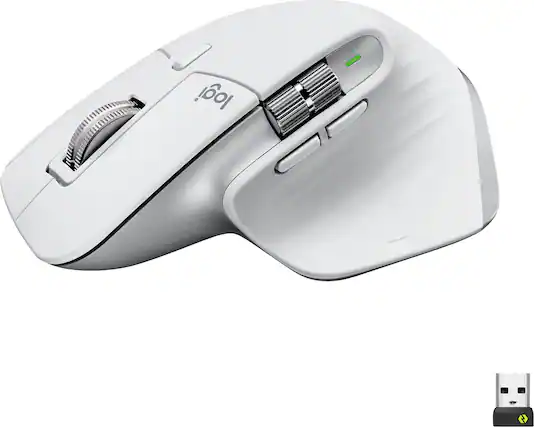 Front. Logitech - MX Master 3S Wireless (USB-A) Laser Mouse with Ultrafast Scrolling - Pale Gray.