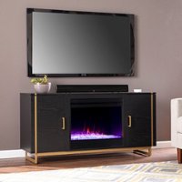 SEI Furniture - Biddenham Color Changing Fireplace- Media Storage - Black and gold finish - Front_Zoom