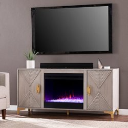 SEI Furniture - Lantara Color Changing Fireplace-Media Storage - Graywashed and gold finish - Front_Zoom