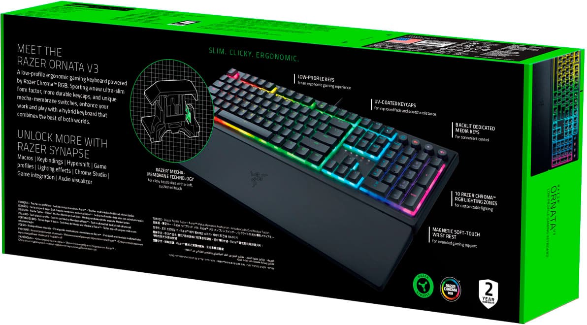 Alt View 16. Razer - Ornata V3 Full-Size Wired Mecha-Membrane Gaming Keyboard with Chroma RGB Backlighting - Black.