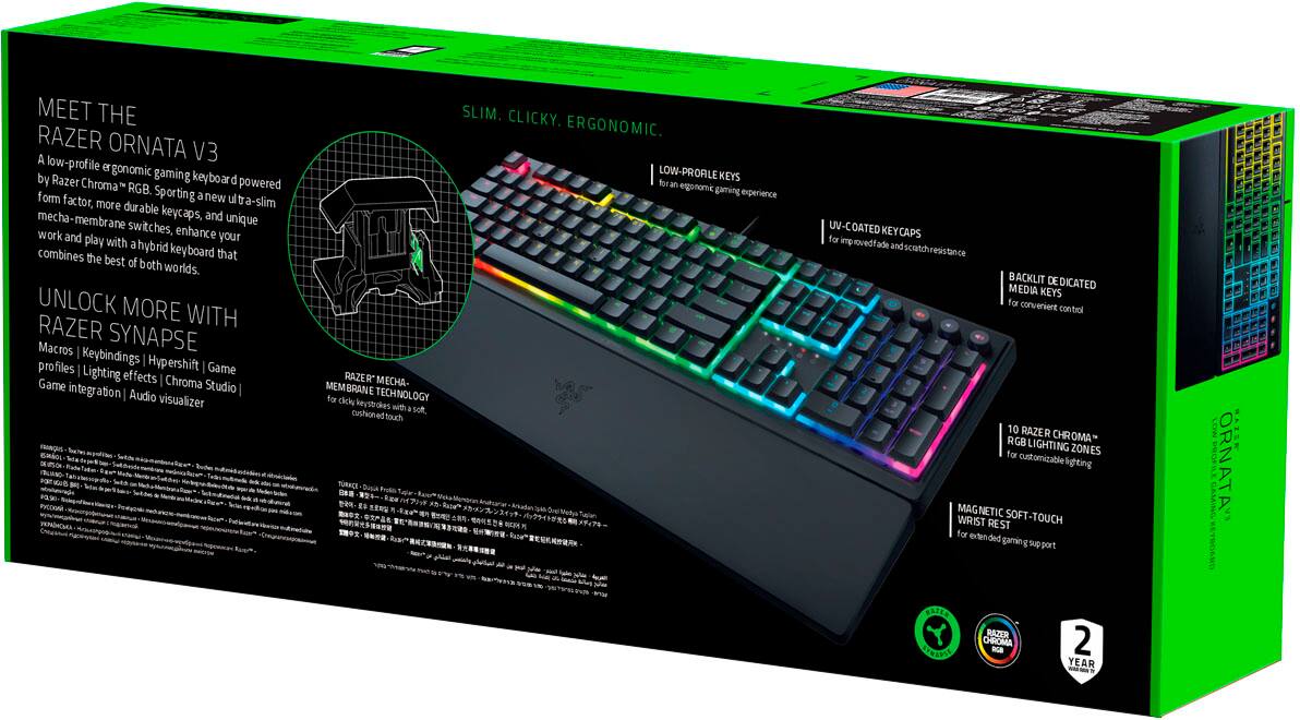 Alt View 16. Razer - Ornata V3 Full-Size Wired Mecha-Membrane Gaming Keyboard with Chroma RGB Backlighting - Black.