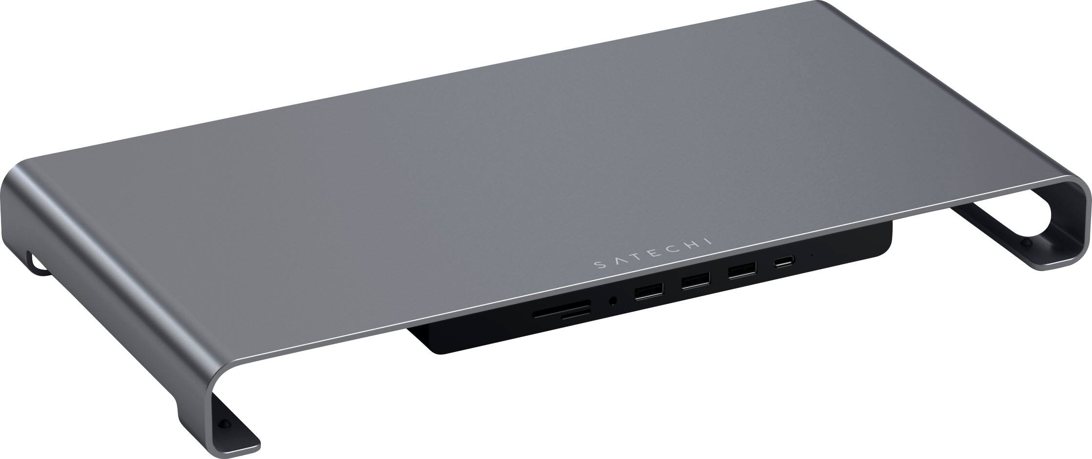 Angle. Satechi - USB-C Monitor Stand Hub XL w/1 USB-C, 3 USB 3.0, SD/ MicroSD ports, and 3.5mm audio for iMac, MacBook, Windows laptops - Space Gray.