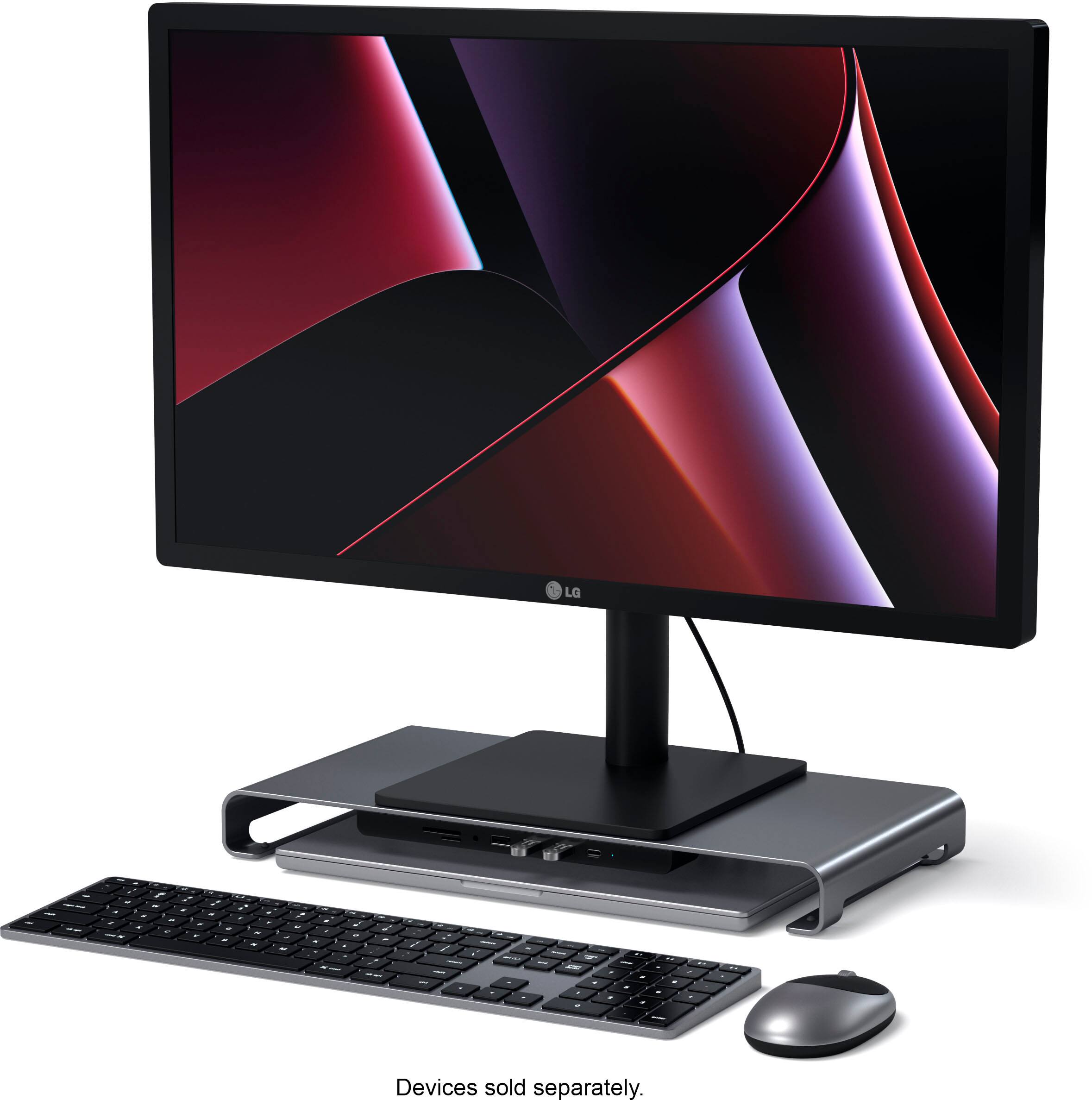 Alt View 15. Satechi - USB-C Monitor Stand Hub XL w/1 USB-C, 3 USB 3.0, SD/ MicroSD ports, and 3.5mm audio for iMac, MacBook, Windows laptops - Space Gray.