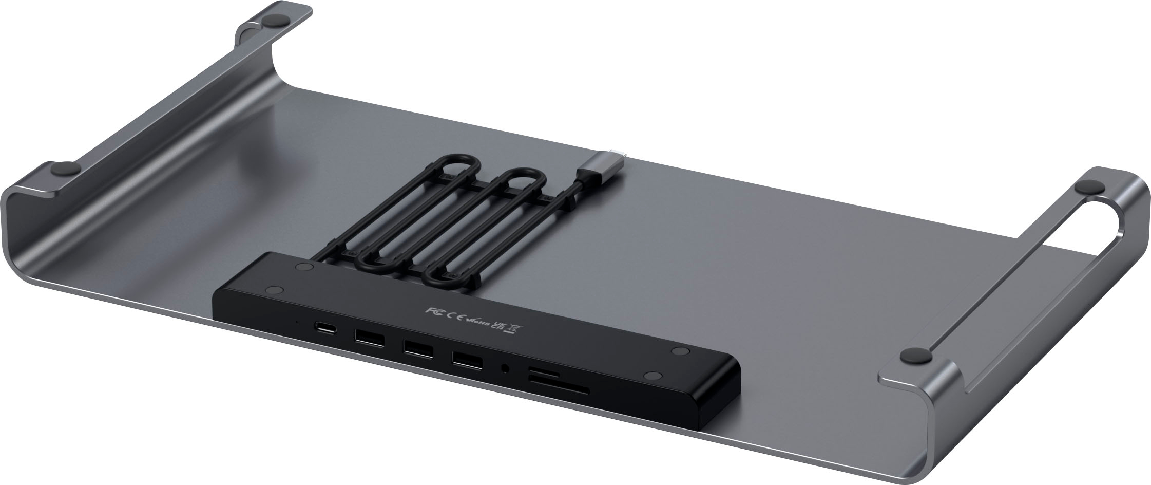 Left View: Satechi - USB-C Monitor Stand Hub XL - Space Gray