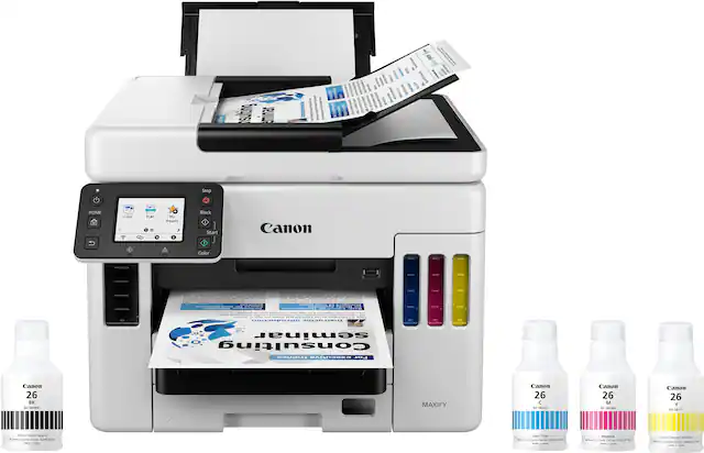 Front. Canon - MAXIFY MegaTank GX7021 Wireless All-In-One Inkjet Printer with Fax - White.