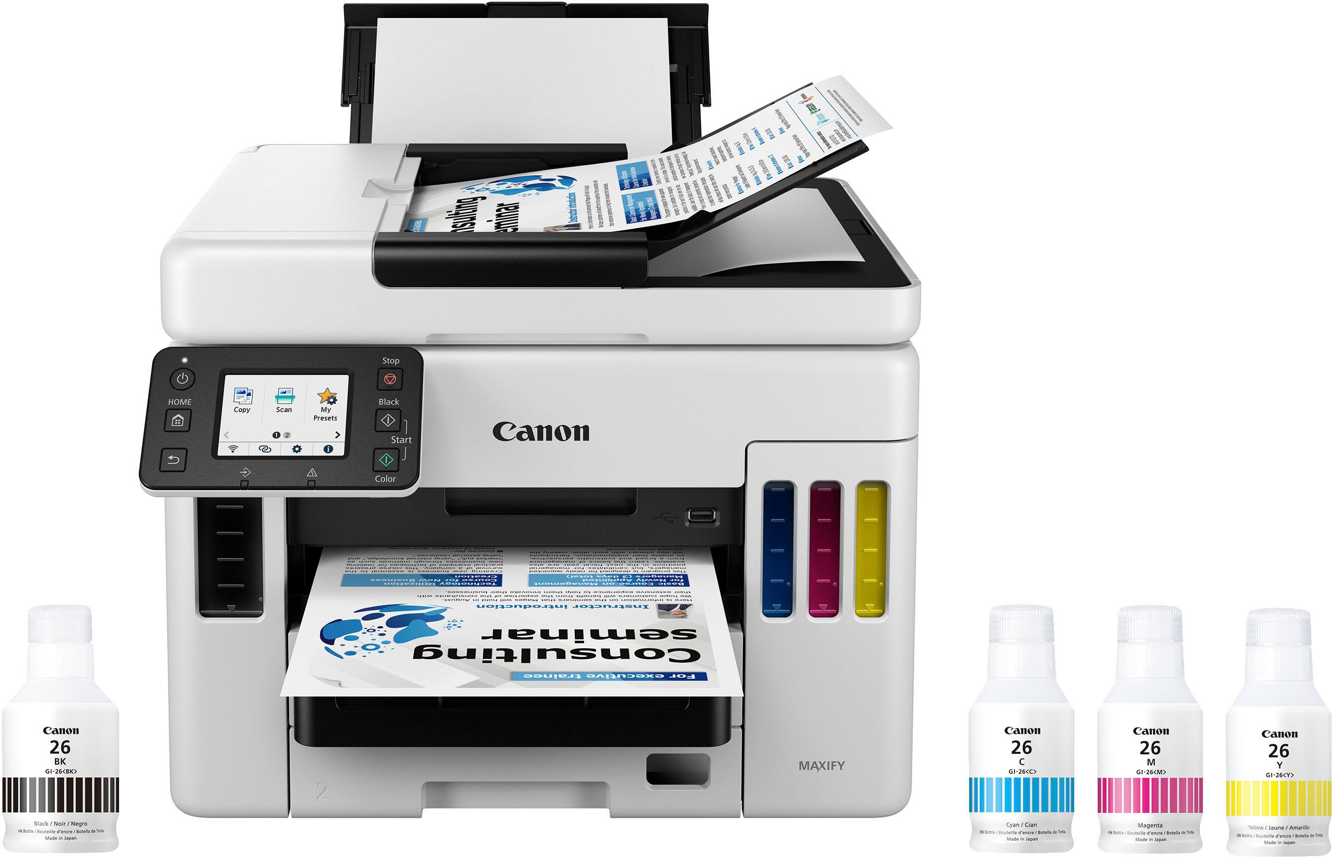 Front. Canon - MAXIFY MegaTank GX7021 Wireless All-In-One Inkjet Printer with Fax - White.