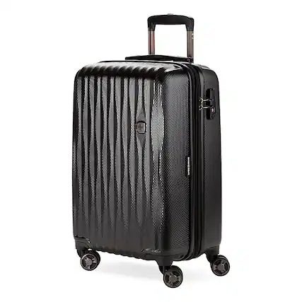 Front. SwissGear - Energie 20" Carry On Spinner Suitcase with USB - Black.