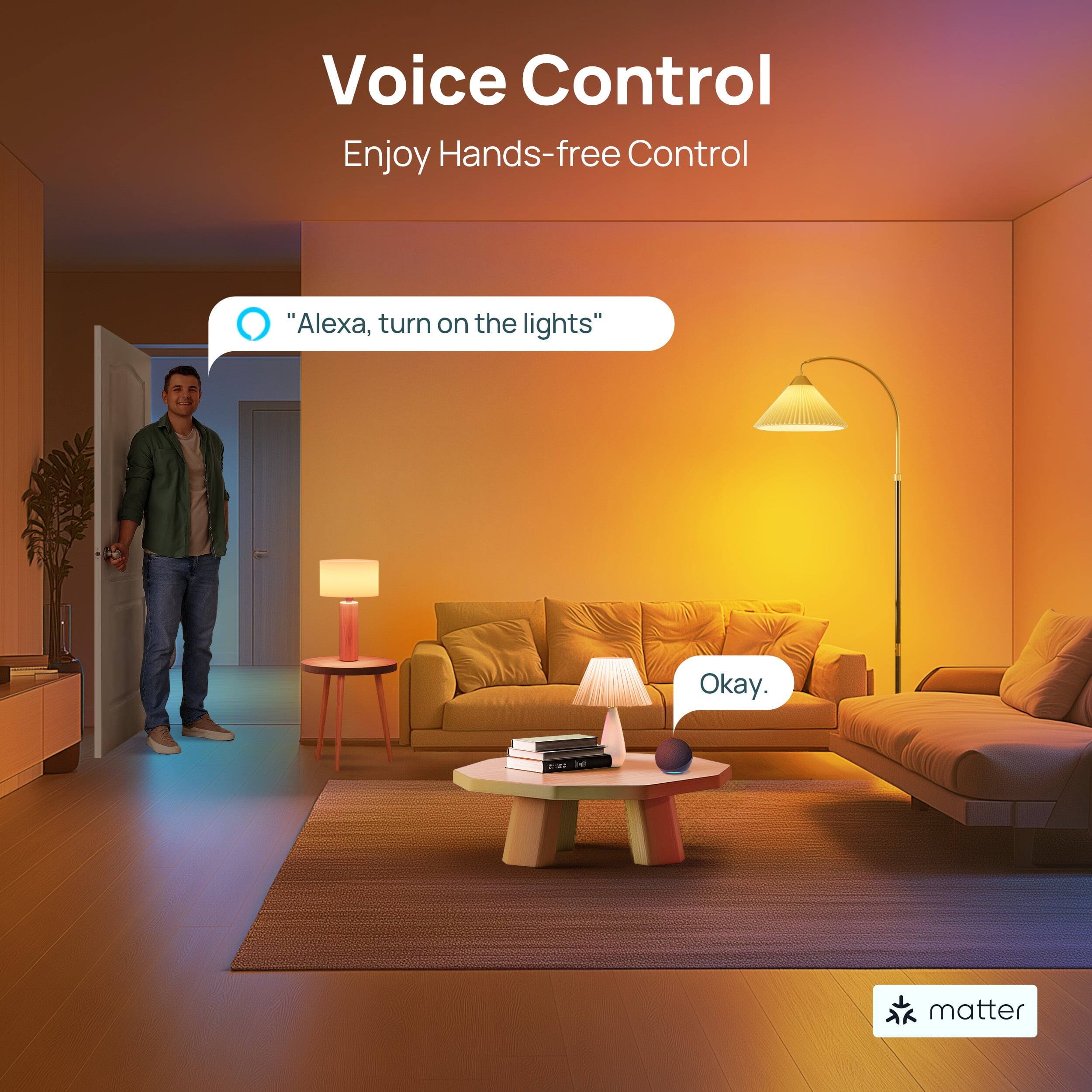 Voice Control  
Enjoy Hands-free Control

"Alexa, turn on the lights"

Okay.

matter