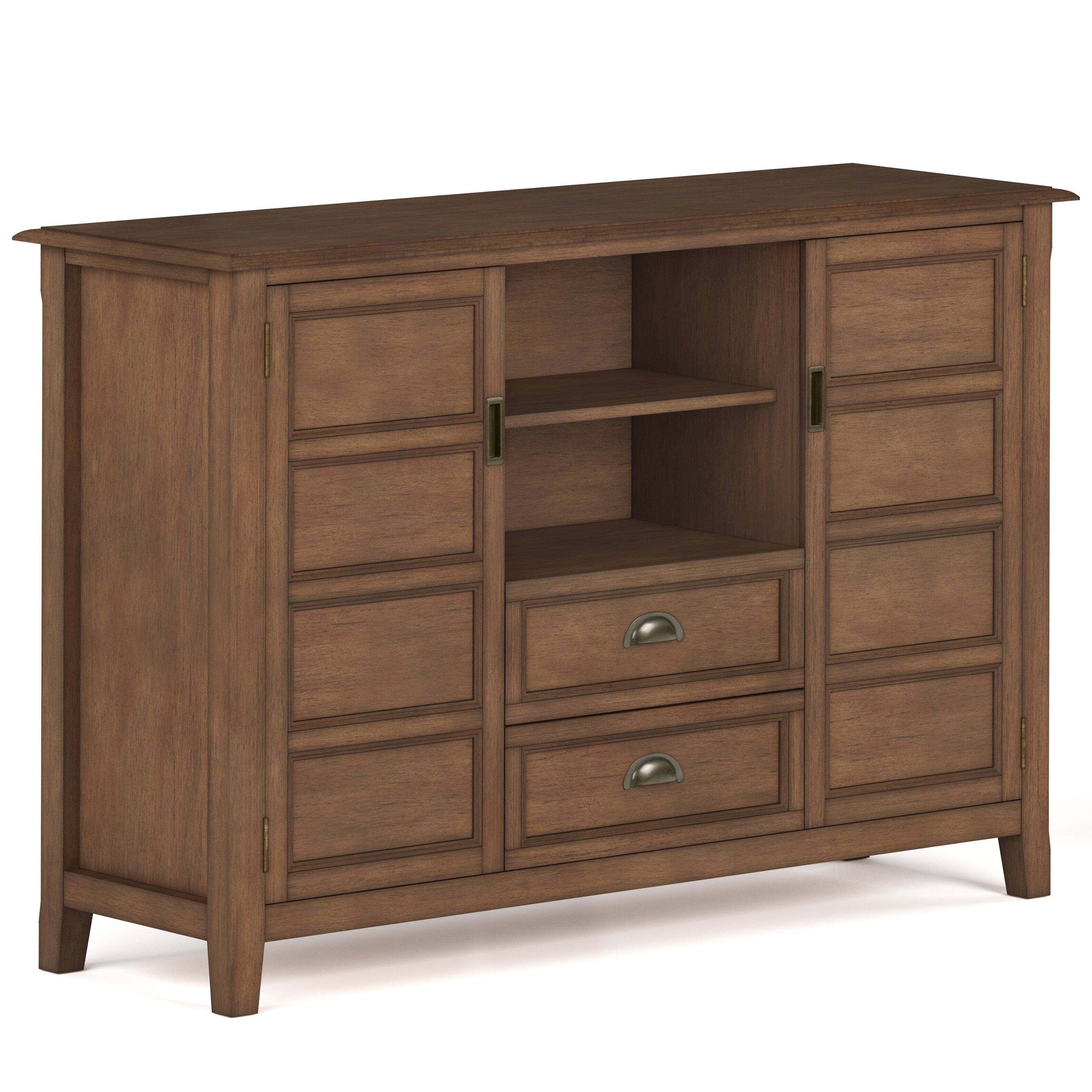Front. Simpli Home - Burlington SOLID WOOD 54 inch Wide Transitional TV Media Stand in Rustic Natural Aged Brown For TVs up to 60 inches - Rustic Natural Aged Brown.
