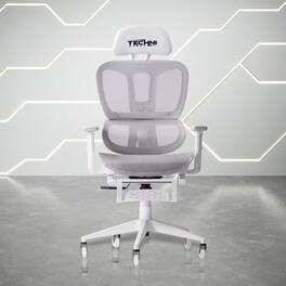 GOODSILO - Ergonomic Mesh Gaming Chair with Adjustable Features and Footrest for Ultimate Comfort - White+Gray