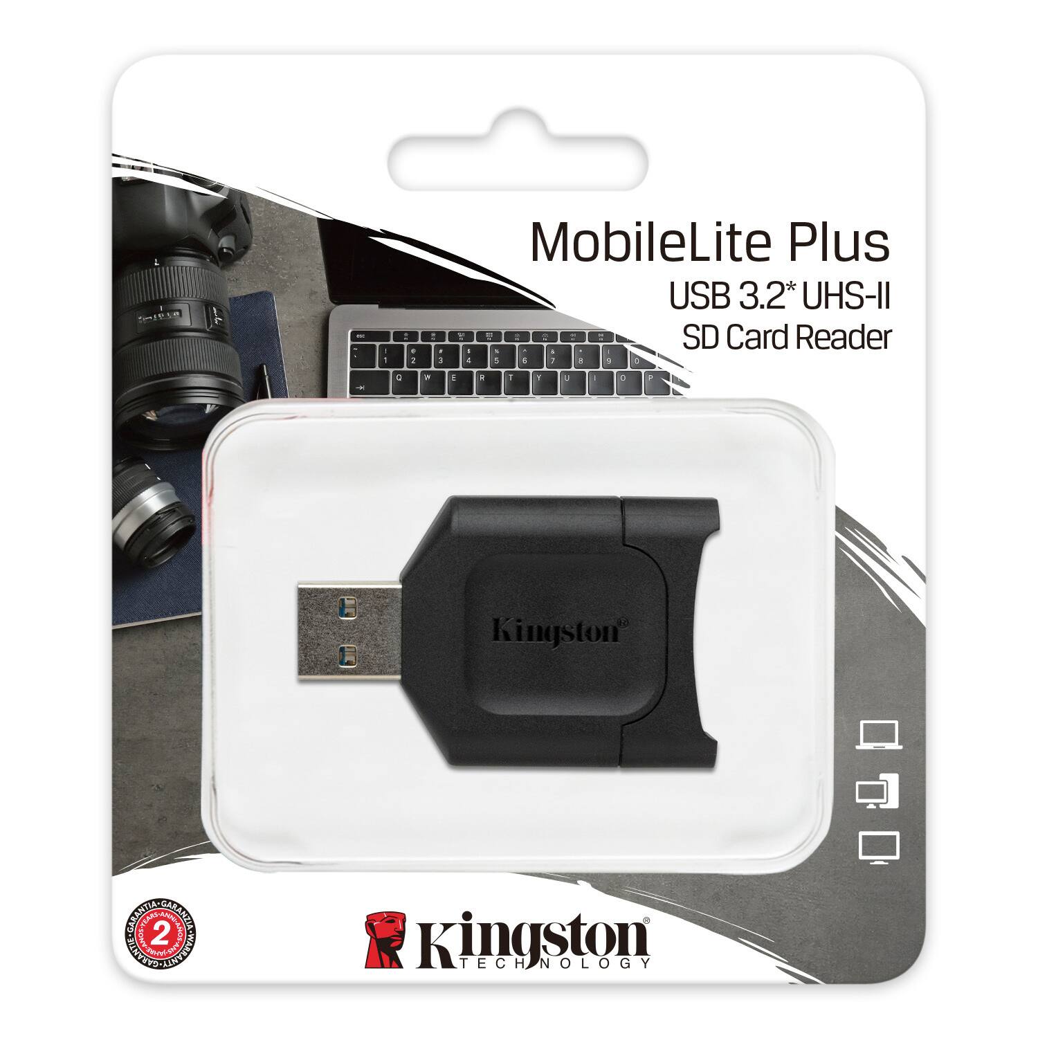 TS - a - 1 . - MobileLite Plus USB 3.2* UHS-II SD Card Reader . - . 4 4 d 1 a + - - - 1 . - 3   .  Kingston" ESA A AN OAR AONTE 2 F Ce CARANT! i ANTOVETE A Kingston TECHNOLOGY TECH