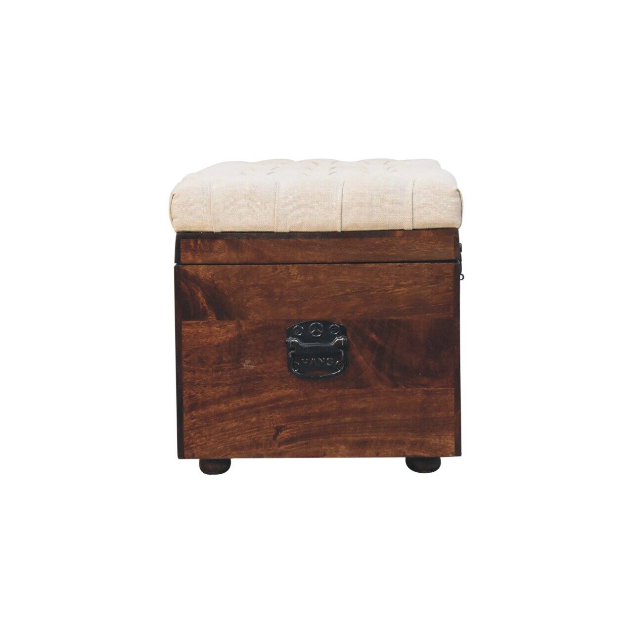 Alt View 5. Artisan Furniture - Artisan Furniture Solid Wood California Walnut White Linen Storage Trunk, Upholstered, Dark Brown & White - Dark Brown & White.