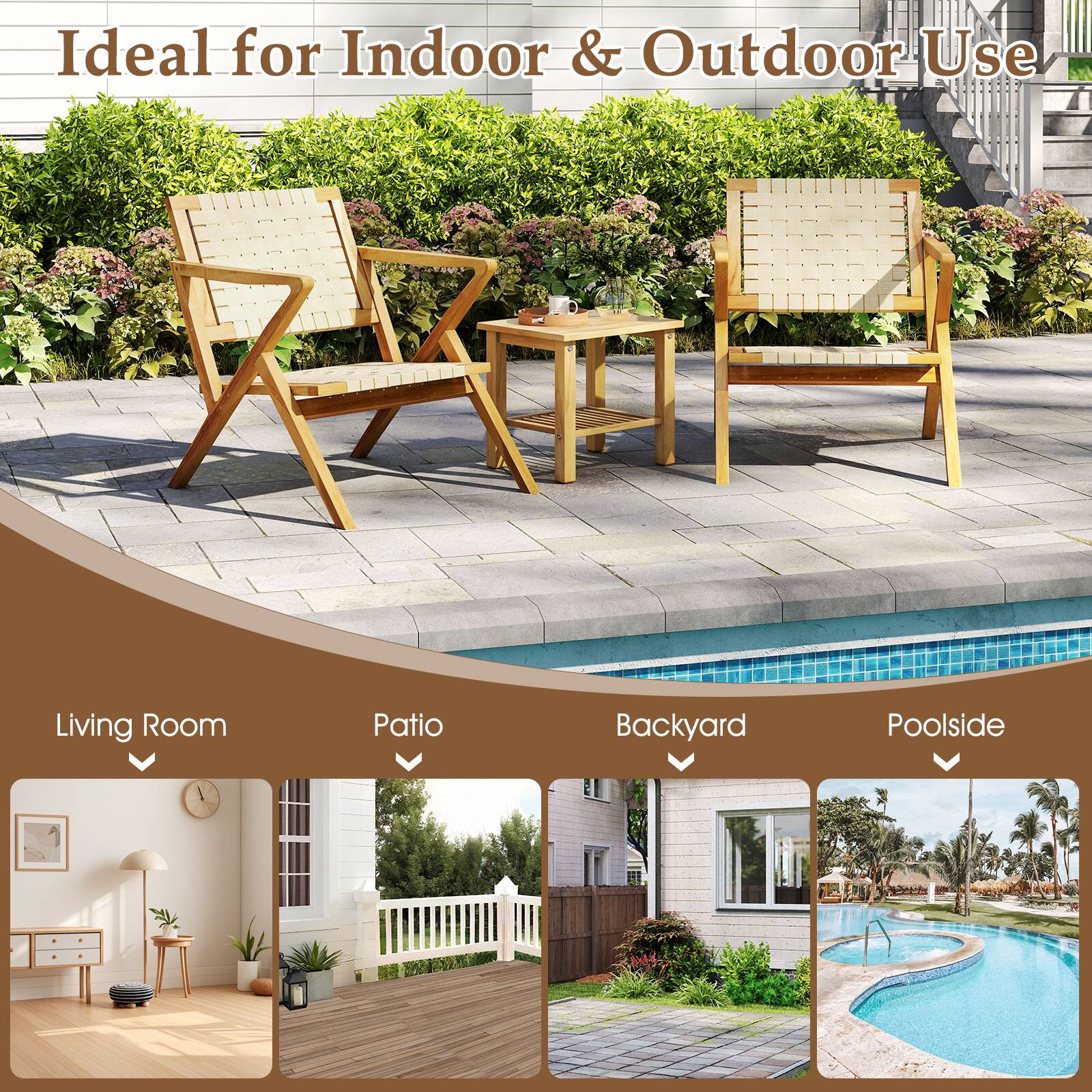 Ideal for Indoor & Outdoor Use

Living Room  
Patio  
Backyard  
Poolside