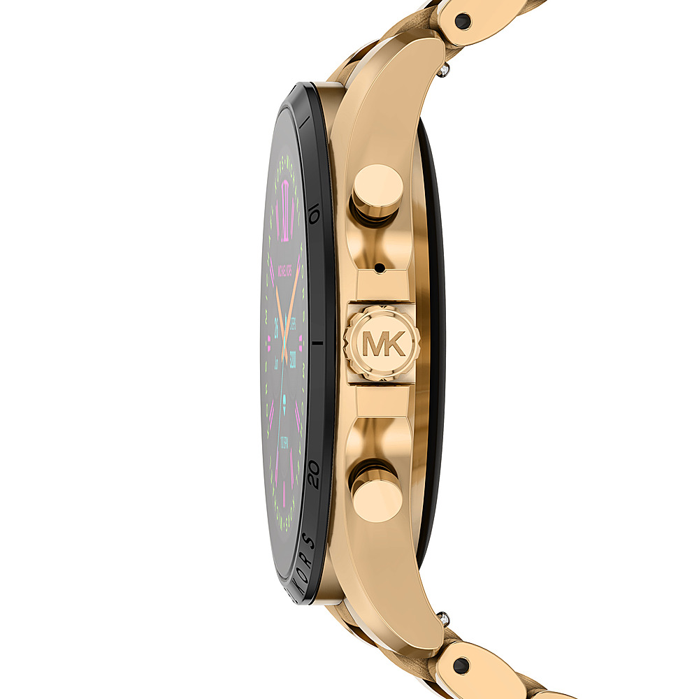 Angle View: Michael Kors Gen 5E MKGO White Silicone Smartwatch 43mm - Gold, Black