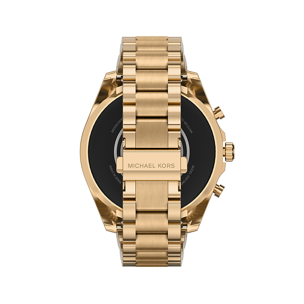 Left View: Michael Kors Gen 5E MKGO White Silicone Smartwatch 43mm - Gold, Black