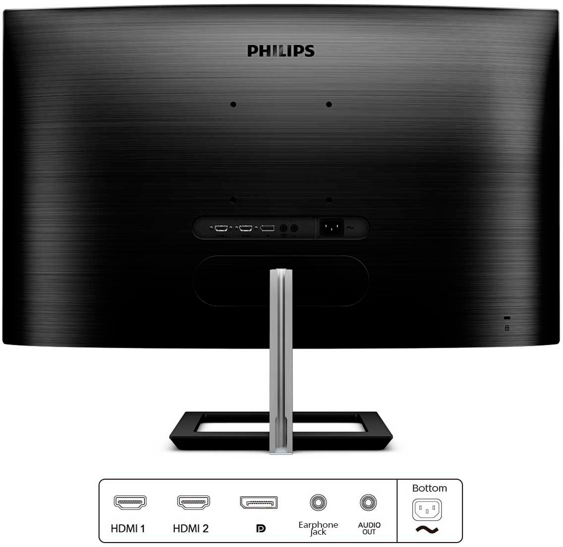 Back View: Philips - E-Line 328E1CA 31.5" LCD Curved 4K UHD Monitor - Black