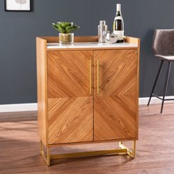 SEI Furniture - Trilken Bar Cabinet with Wine Storage - Brown finish with white faux marble - Angle_Zoom