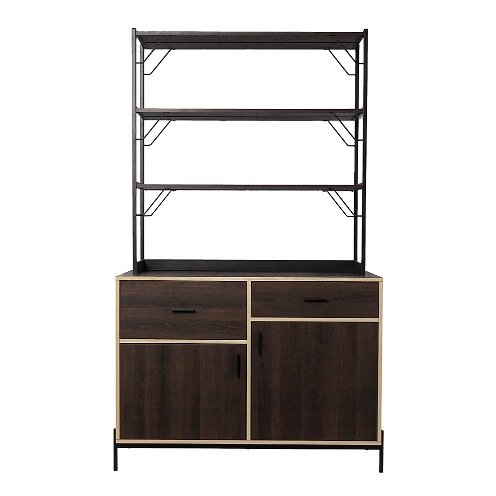 Left View: SEI Furniture - Attingham Kitchen Storage Shelf - Brown, black, and natural finish
