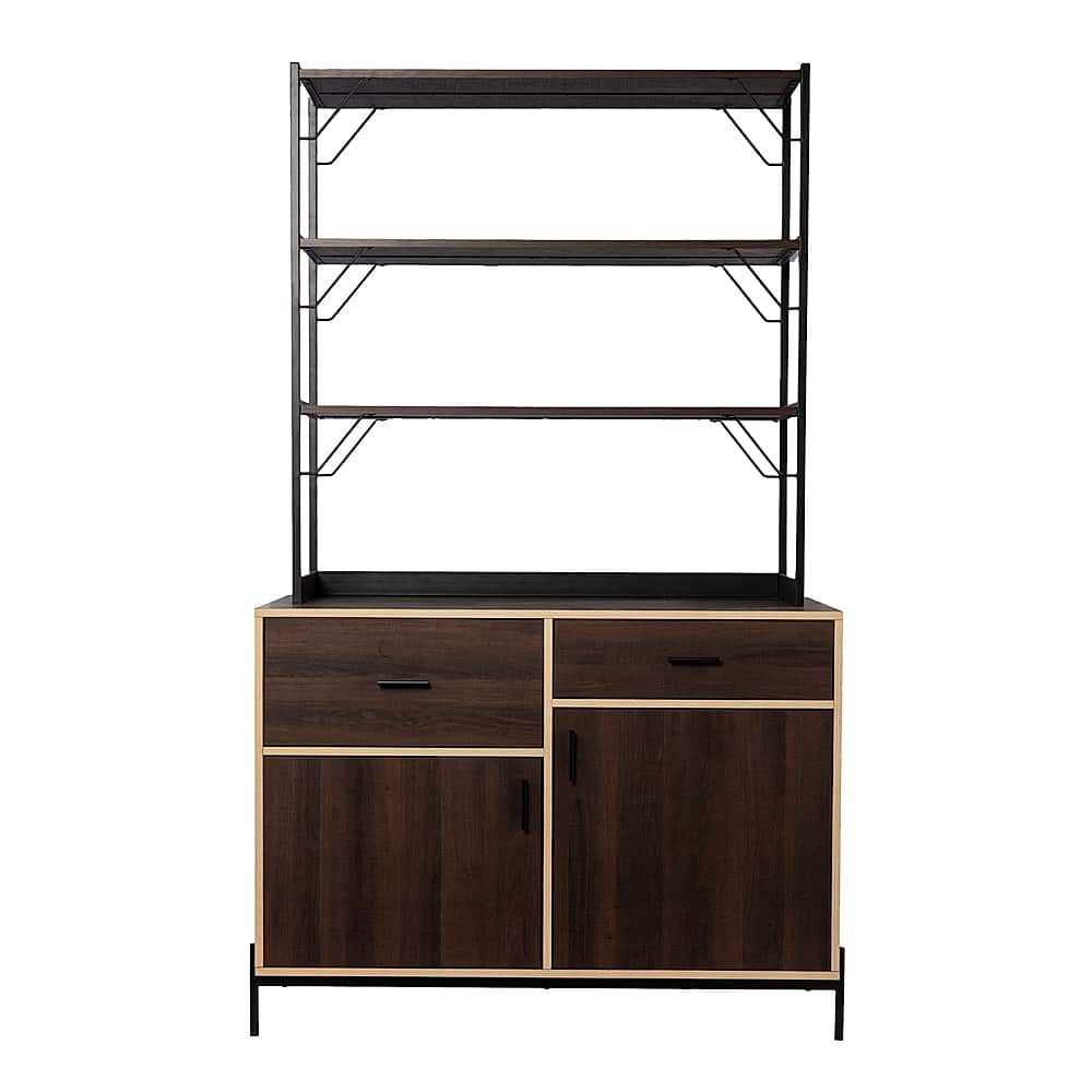 Left View: SEI Furniture - Attingham Kitchen Storage Shelf - Brown, black, and natural finish