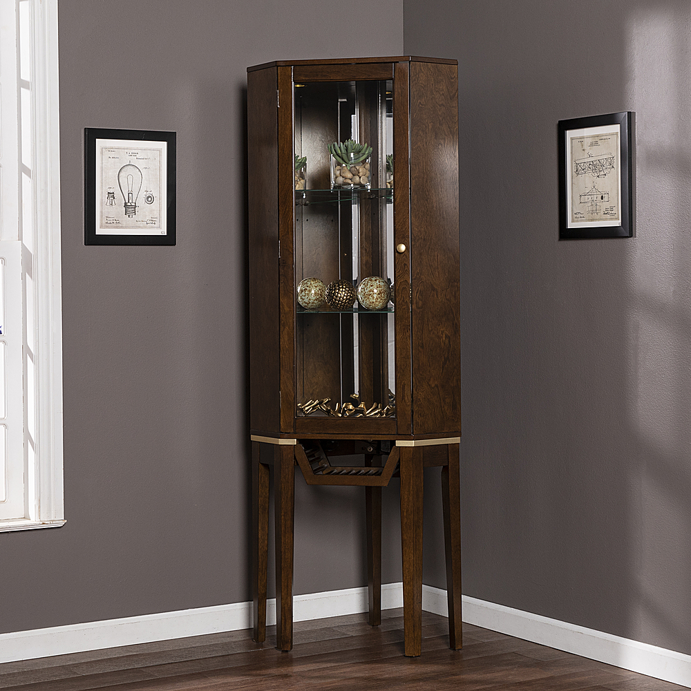 Angle View: SEI Furniture - Kennbeck Corner Bar Cabinet - Dark brown finish