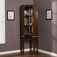 SEI Furniture - Kennbeck Corner Bar Cabinet - Dark brown finish - Angle_Zoom