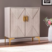 SEI Furniture - Lantara Modern Storage Cabinet - Graywashed and gold finish - Angle_Zoom