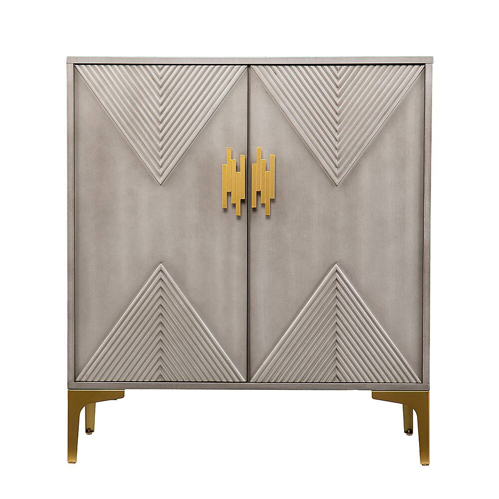 Left View: SEI Furniture - Lantara Modern Storage Cabinet - Graywashed and gold finish