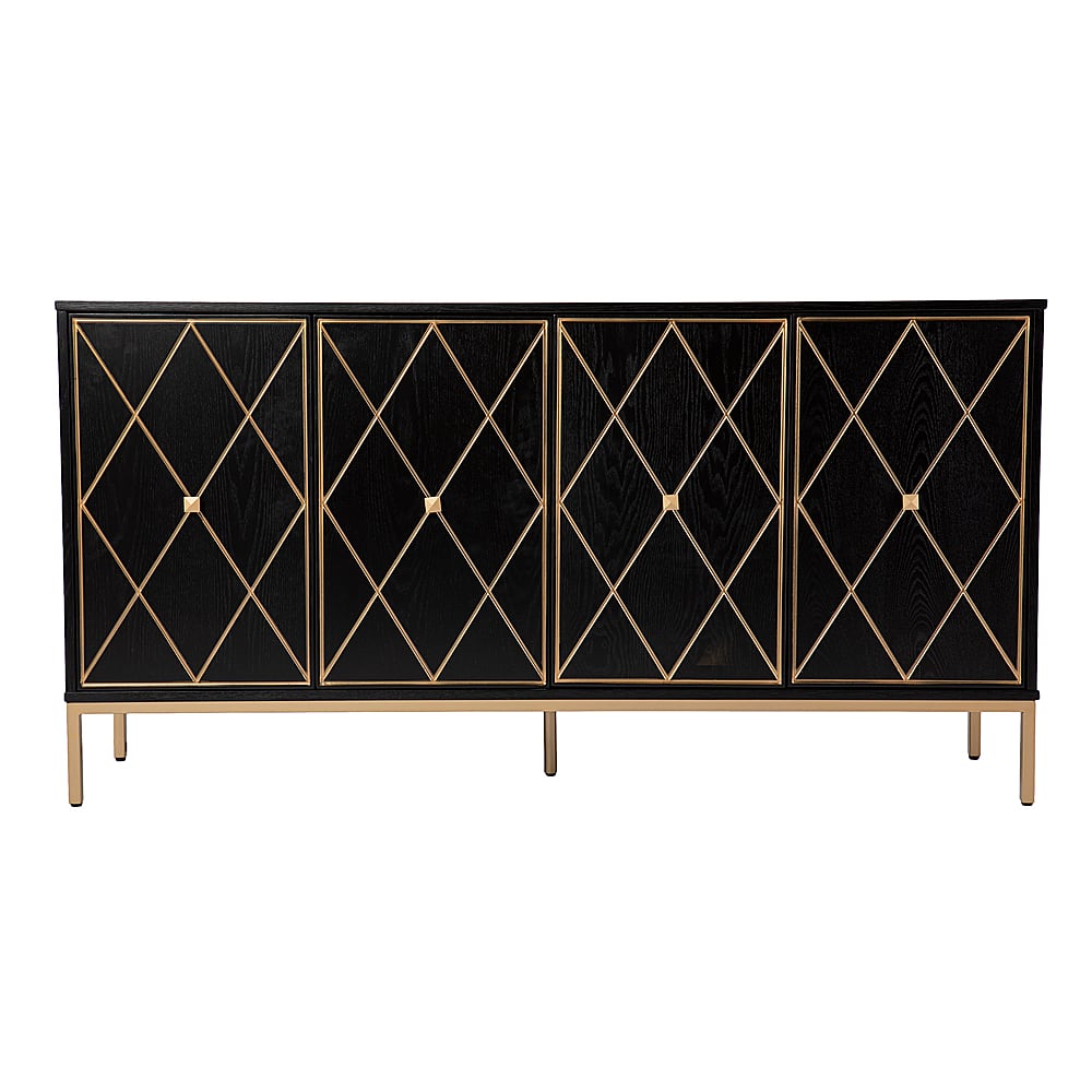 Left View: SEI Furniture - Marradi Sideboard Cabinet with Storage - Black and gold finish