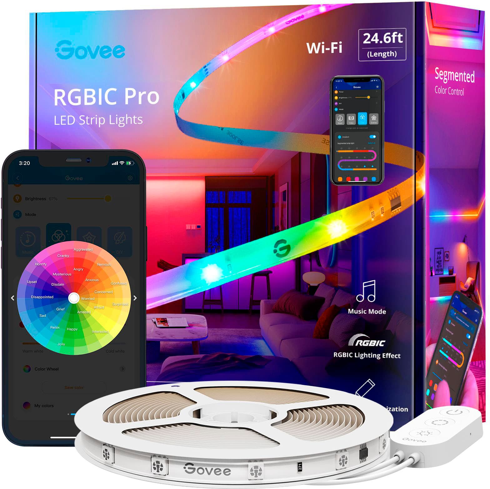 Zoom in on Front. Govee - Wi-Fi RGBIC LED Strip Light - 25 feet - Multi.
