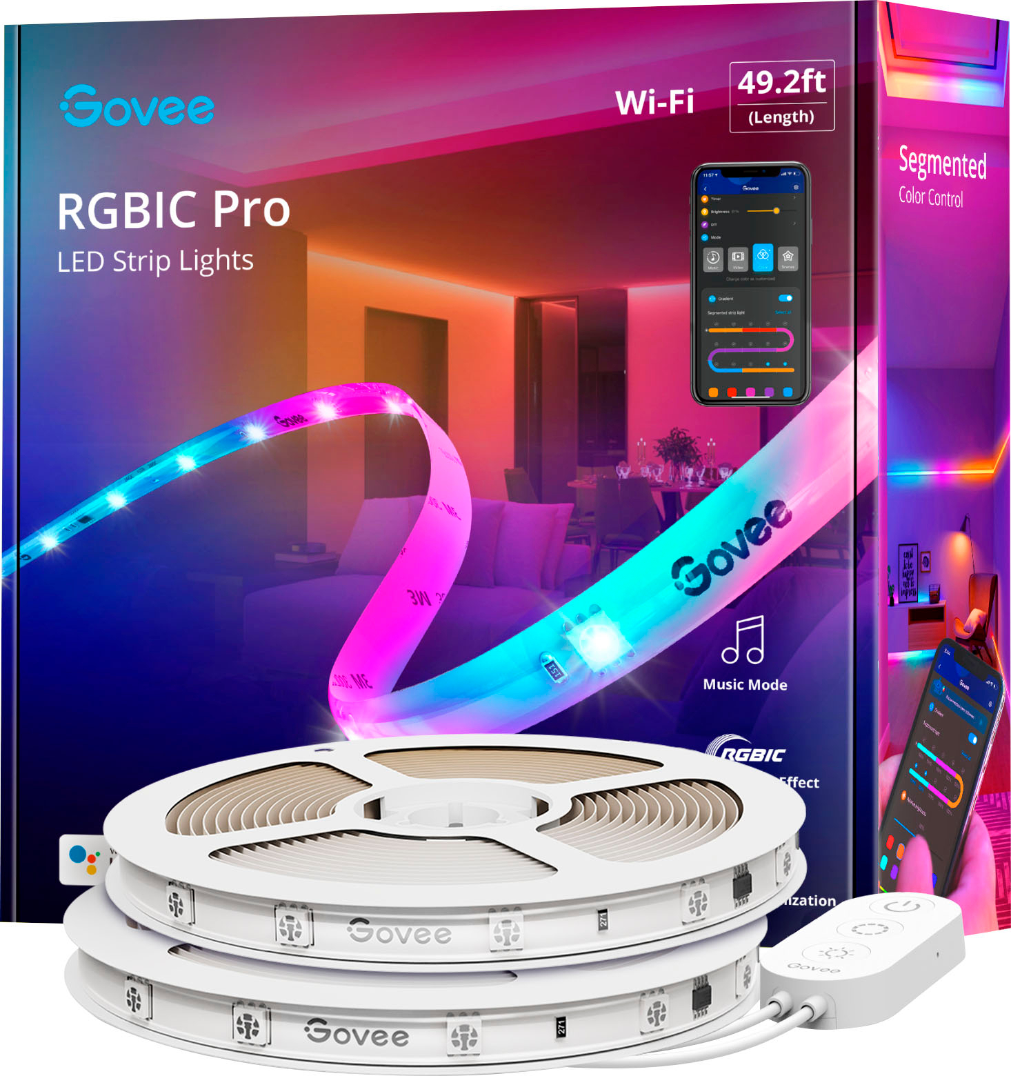 gentagelse ulovlig dagsorden Govee Wi-Fi RGBIC LED Strip Light 50 feet Multi H619DAD1 - Best Buy