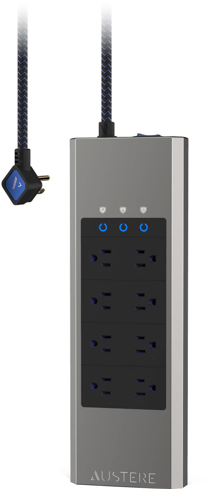 Front. Austere - V Series Power 8 Outlet/Omniport USB 3000 Joules Surge Protector - Silver and Black.